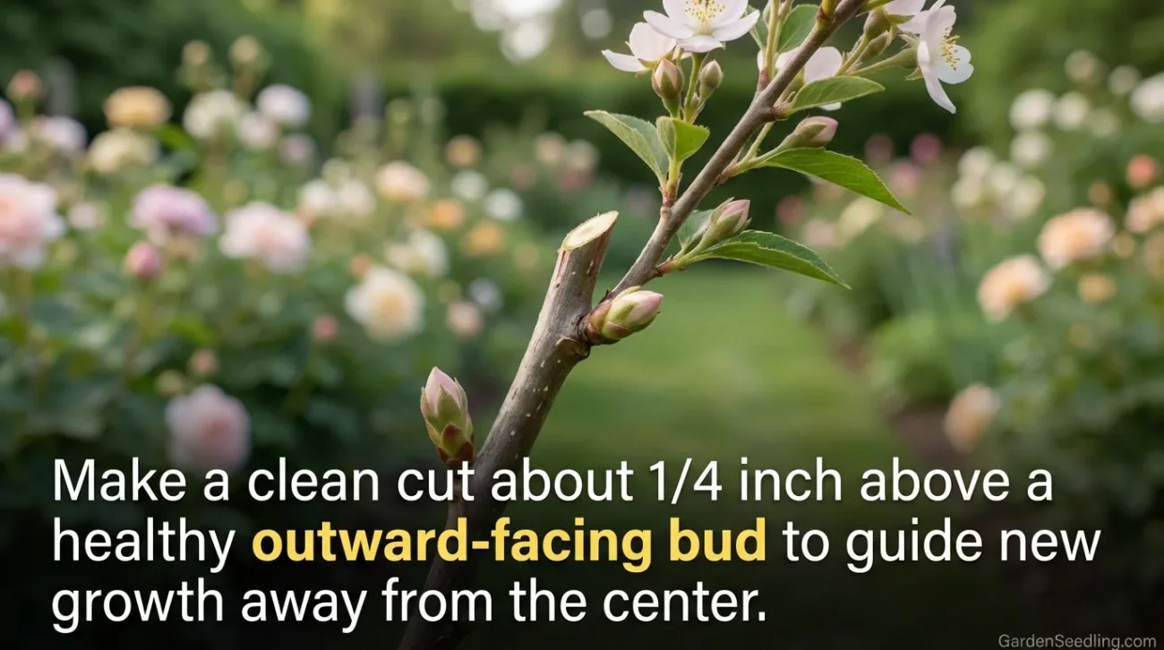 A flowering shrub with fresh green buds ready for spring pruning.