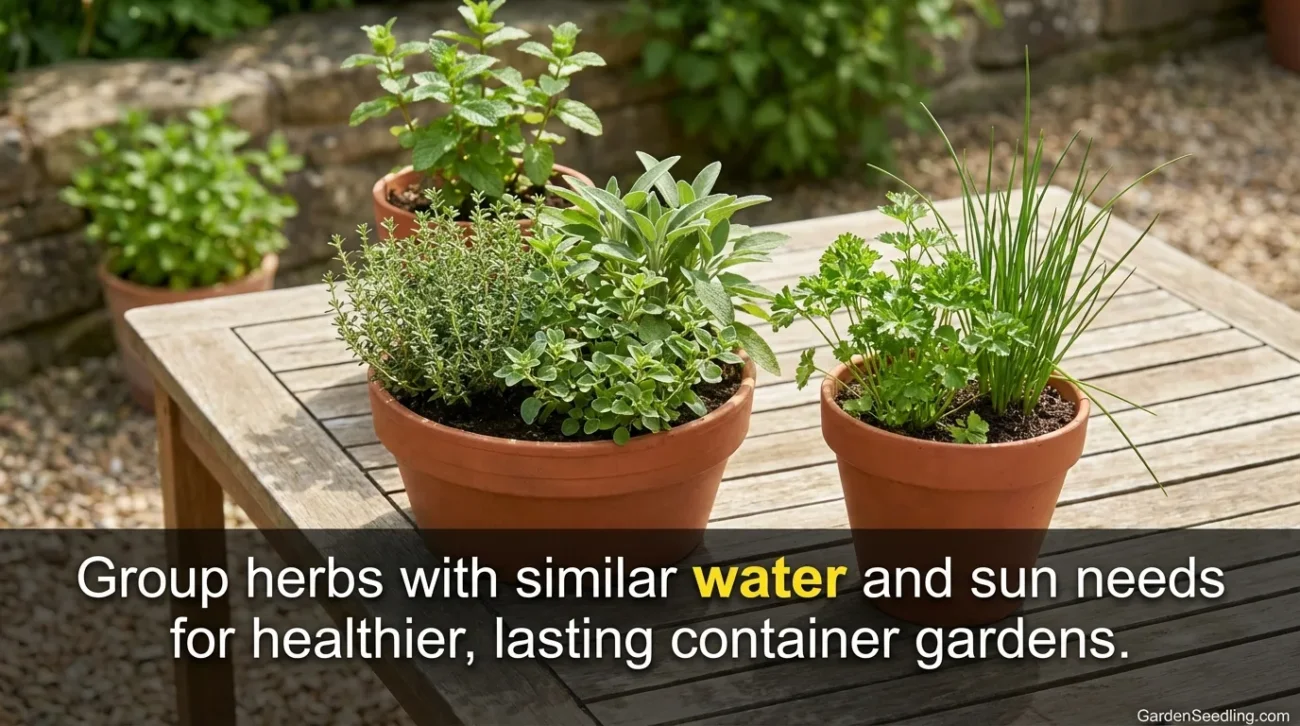 A small container filled with fresh organic herbs, ready for planting or harvesting.