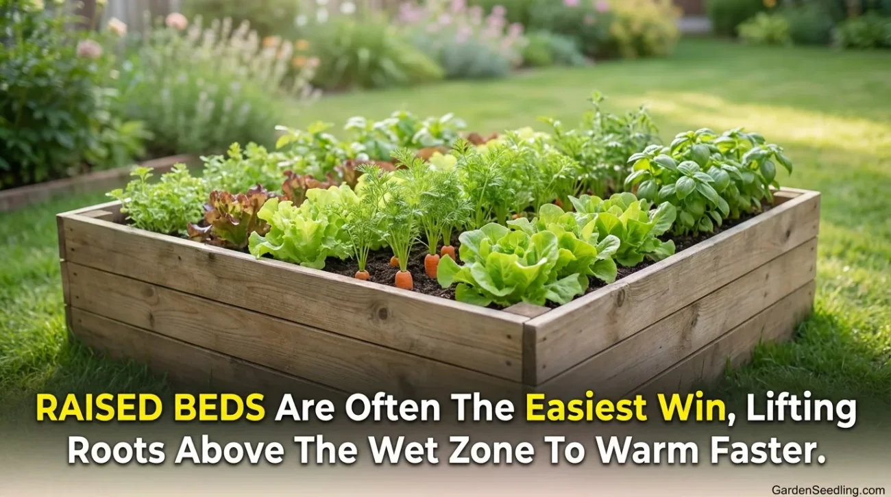 Fresh green lettuce plants grow in a garden bed, showcasing a thriving vegetable garden in clay soil.