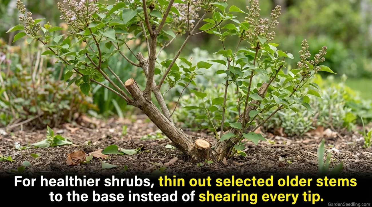 A flowering shrub with freshly cut branches showing new spring growth.