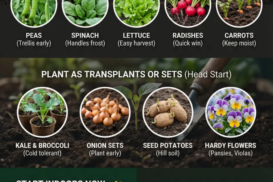 Bright pink tulips blooming in a garden bed during early spring.