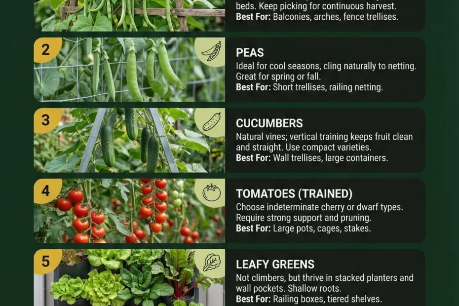 A lush green tomato plant growing vertically in a small garden space.