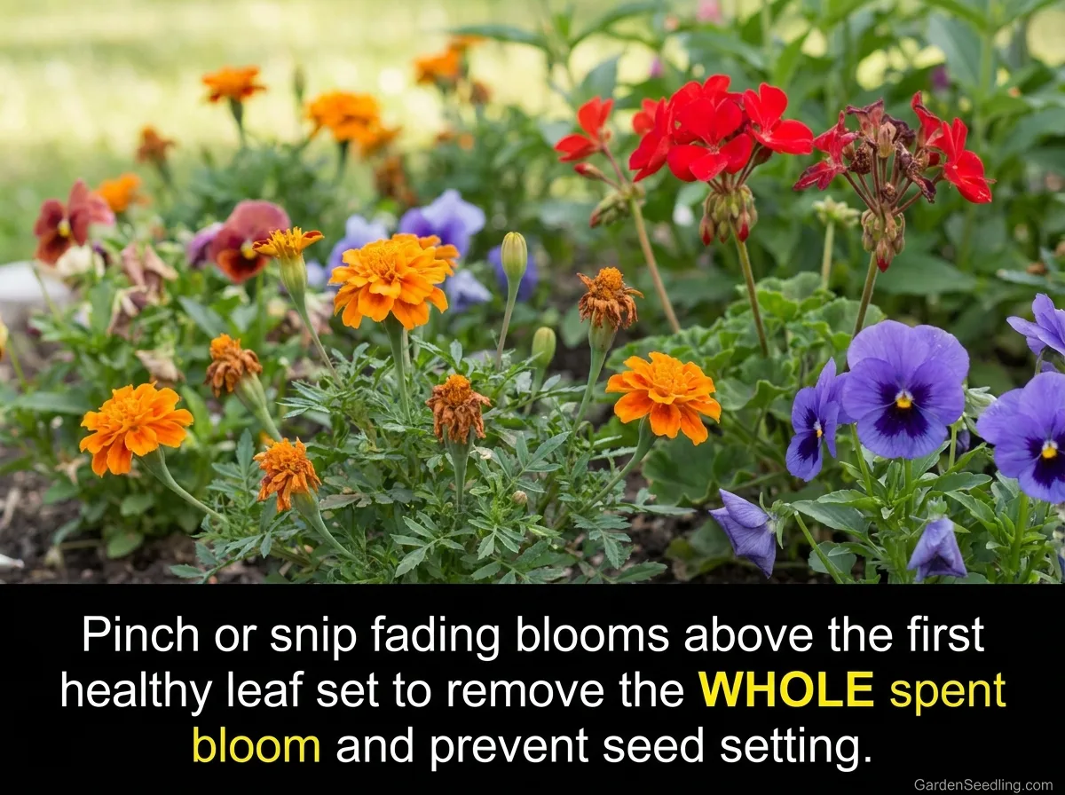 Colorful thriving flowers in a garden showing the importance of deadheading to promote continuous blooms.