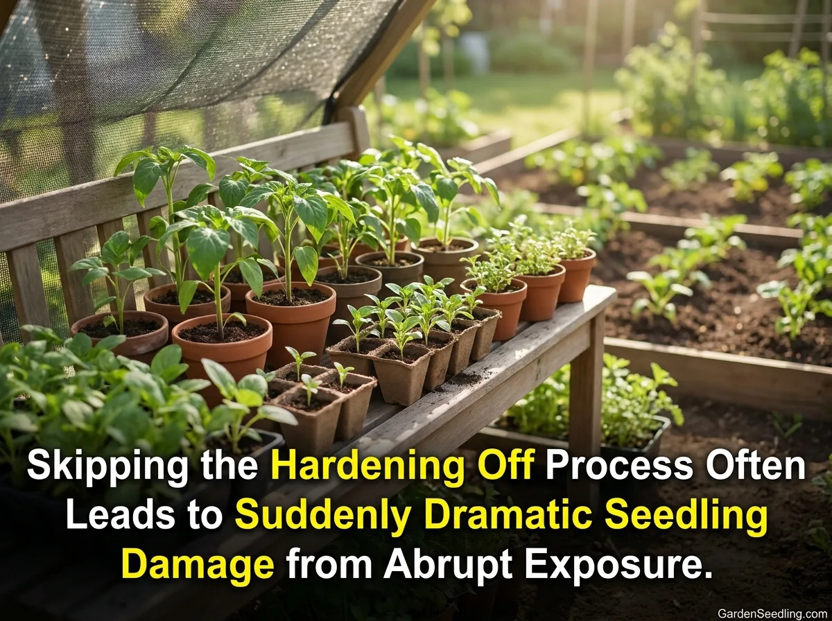 A greenhouse filled with young plants in pots, illustrating common beginner gardening mistakes that can harm plants early.