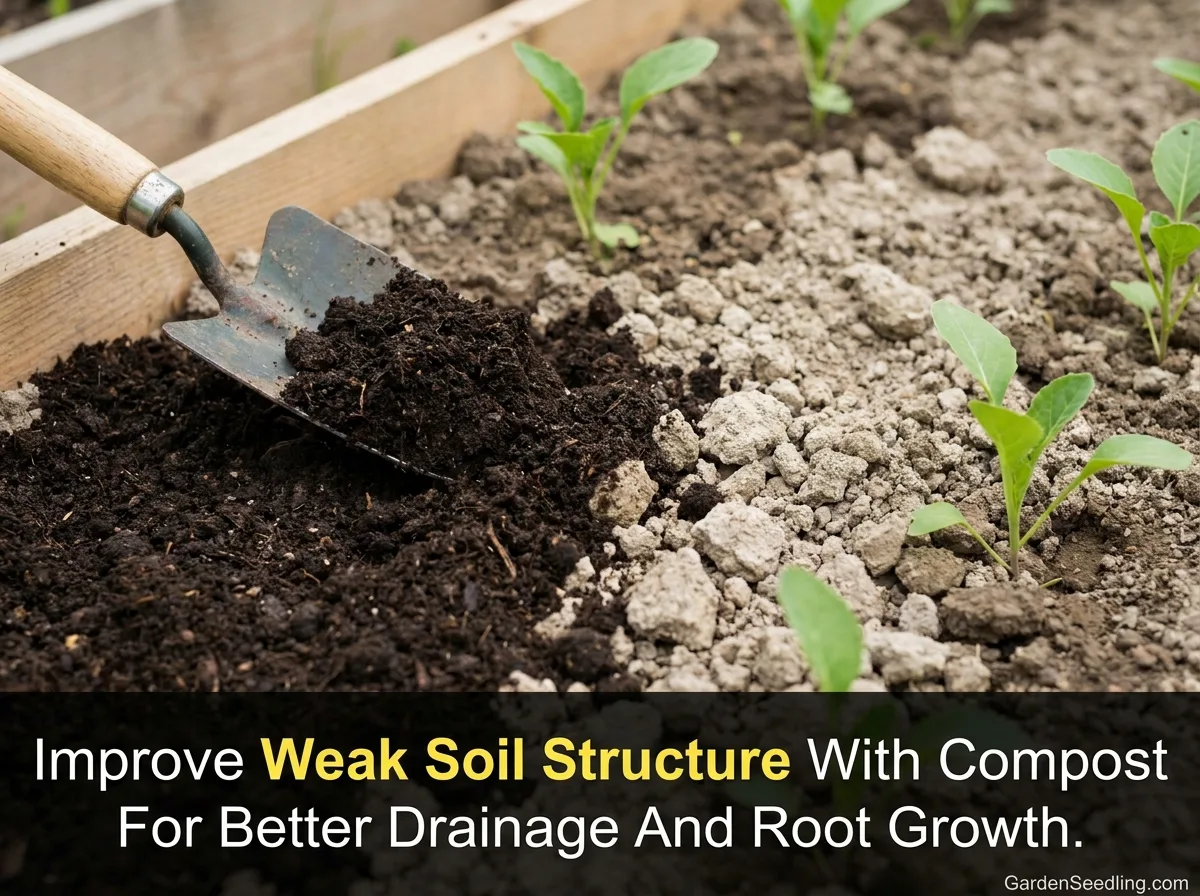 Young seedlings sprout in well-tilled soil with healthy roots, illustrating common beginner gardening mistakes to avoid.